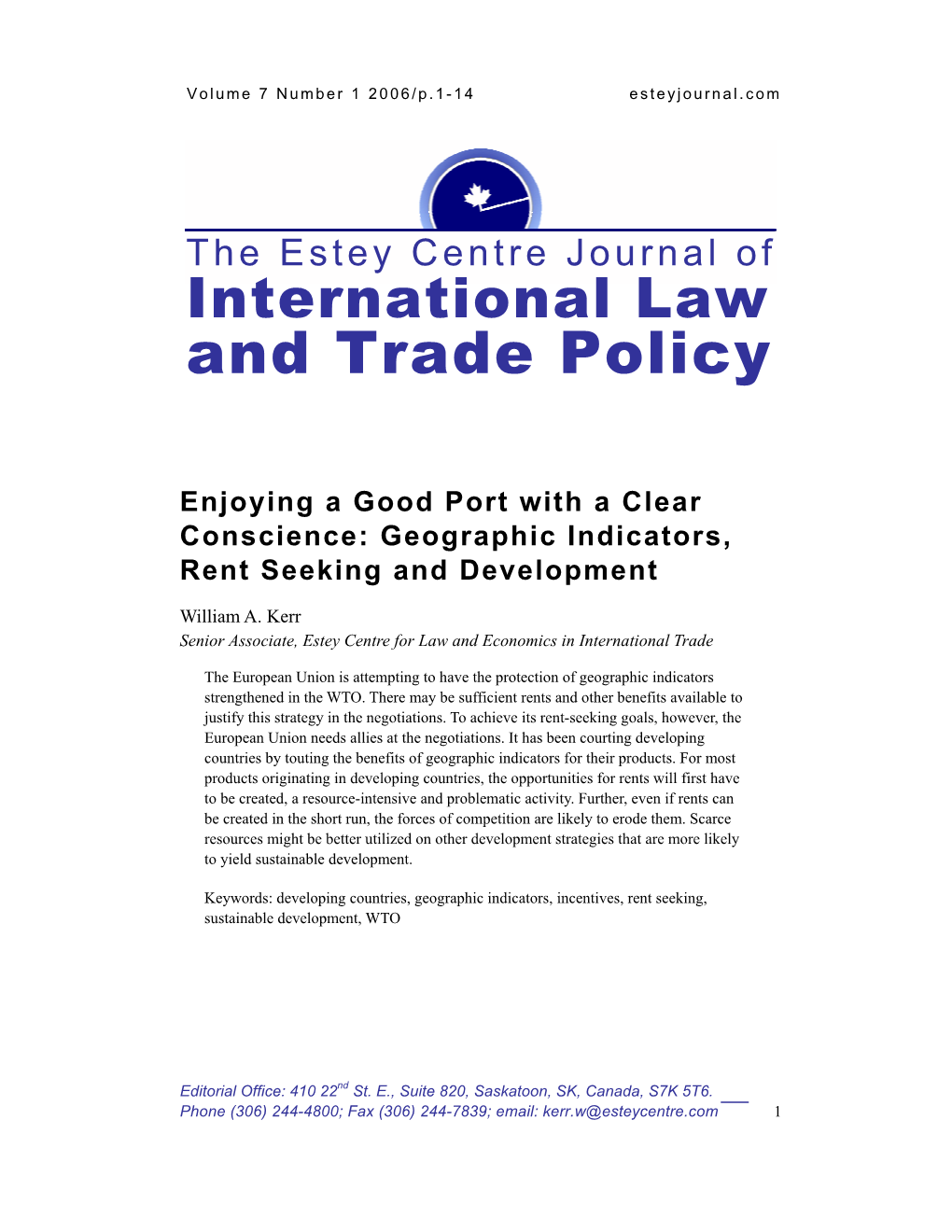 Geographical Indicators, Rent Seeking and Development