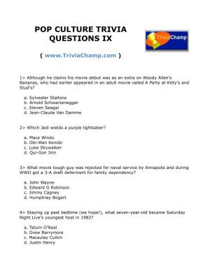 Pop Culture Trivia Questions Ix