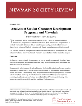 Analysis of Secular Character Development Programs and Materials