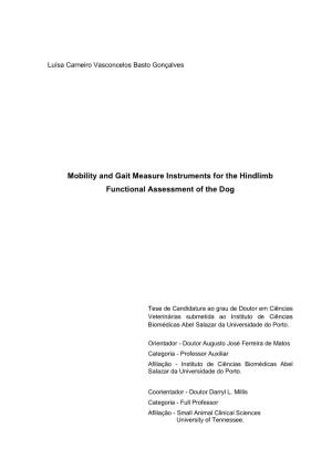 Mobility and Gait Measure Instruments for the Hindlimb Functional Assessment of the Dog