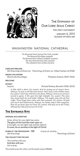 Worship Service Leaflet (Bulletin) for Holy Eucharist, Sunday, January 6