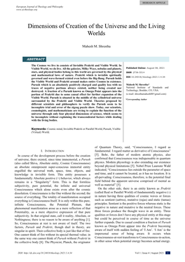 Dimensions of Creation of the Universe and the Living Worlds