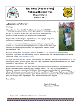 Nez Perce (Nee-Me-Poo) National Historic Trail Progress Report Summer 2014