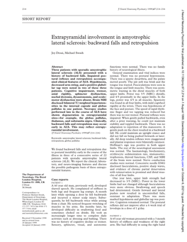 Extrapyramidal Involvement in Amyotrophic Lateral Sclerosis: Backward Falls and Retropulsion