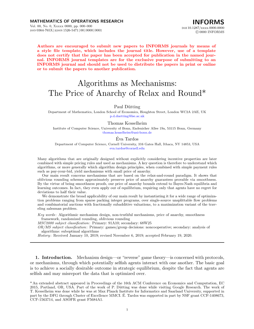 Algorithms As Mechanisms: the Price of Anarchy of Relax and Round*