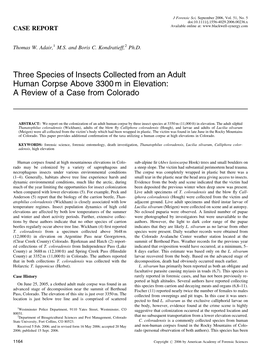 Three Species of Insects Collected from an Adult Human Corpse Above 3300 M in Elevation: a Review of a Case from Colorado