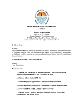 Desert Sands Unified School District Minutes