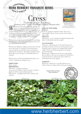 Herb & Vegetable Gardening Fact Sheet Cress Water