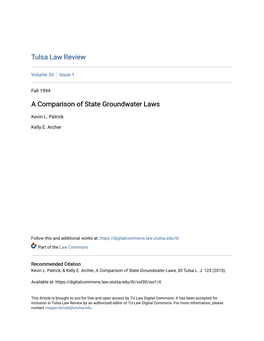 A Comparison of State Groundwater Laws