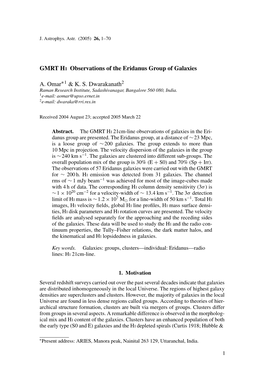 GMRT HI Observations of the Eridanus Group of Galaxies A. Omar