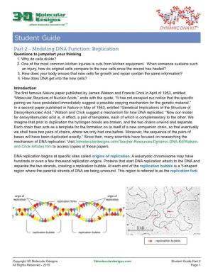 Part 2 - Modeling DNA Function: Replication Questions to Jumpstart Your Thinking 1
