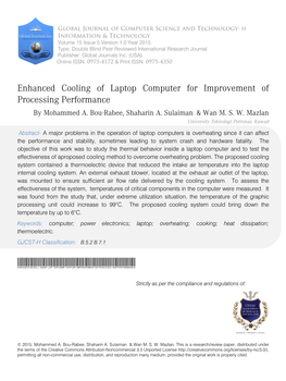 Enhanced Cooling of Laptop Computer for Improvement of Processing Performance by Mohammed A