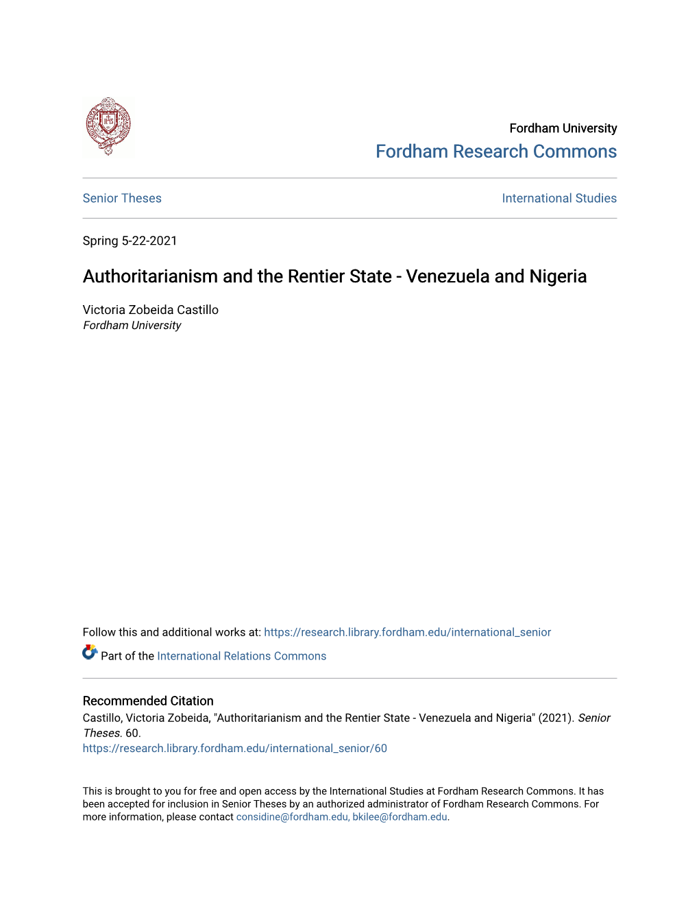 Authoritarianism and the Rentier State - Venezuela and Nigeria