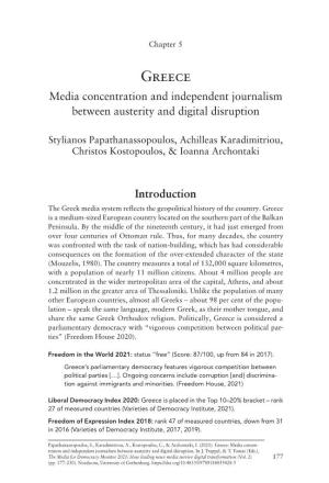 Greece: Media Concentration and Independent Journalism Between