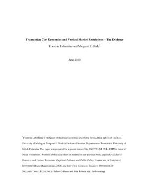 Transaction Cost Economics and Vertical Market Restrictions – the Evidence