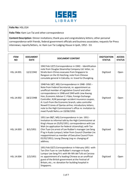 HSL.014 Folio Title: Kam Lun Tai and Other Correspondence Content