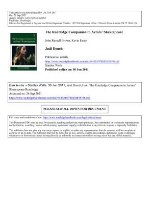 The Routledge Companion to Actors' Shakespeare Judi Dench