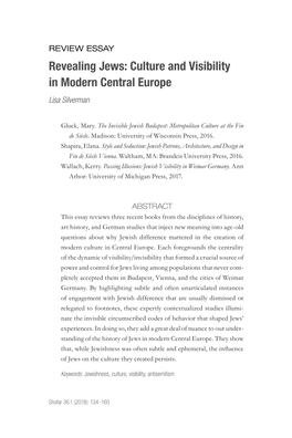 Revealing Jews: Culture and Visibility in Modern Central Europe Lisa Silverman