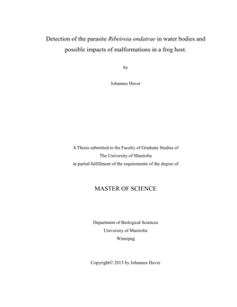 Detection of the Parasite Ribeiroia Ondatrae in Water Bodies and Possible Impacts of Malformations in a Frog Host