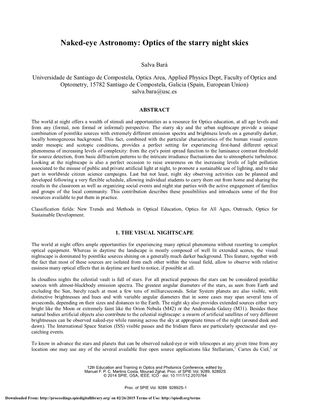 Naked Eye Astronomy Optics Of The Starry Night Skies Docslib