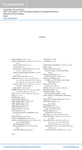 Cambridge University Press 978-1-107-09593-9 — the Cambridge Companion to English Melodrama Edited by Carolyn Williams Index More Information