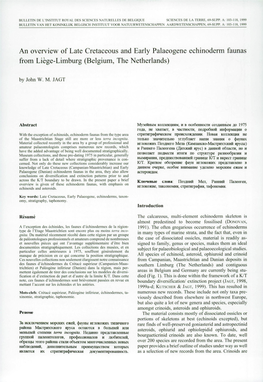 An Overview of Late Cretaceous and Early Palaeogene Echinoderm Faunas from Liege-Limburg (Belgium, the Netherlands)