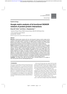 Google Matrix Analysis of Bi-Functional SIGNOR Network of Protein-Protein Interactions Klaus M