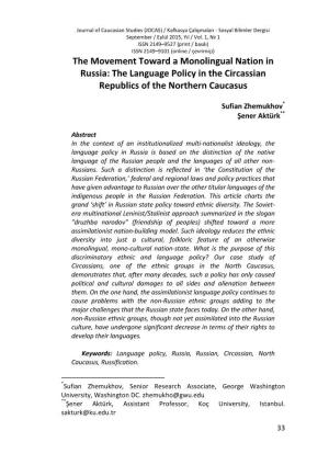 The Movement Toward a Monolingual Nation in Russia: the Language Policy in the Circassian Republics of the Northern Caucasus