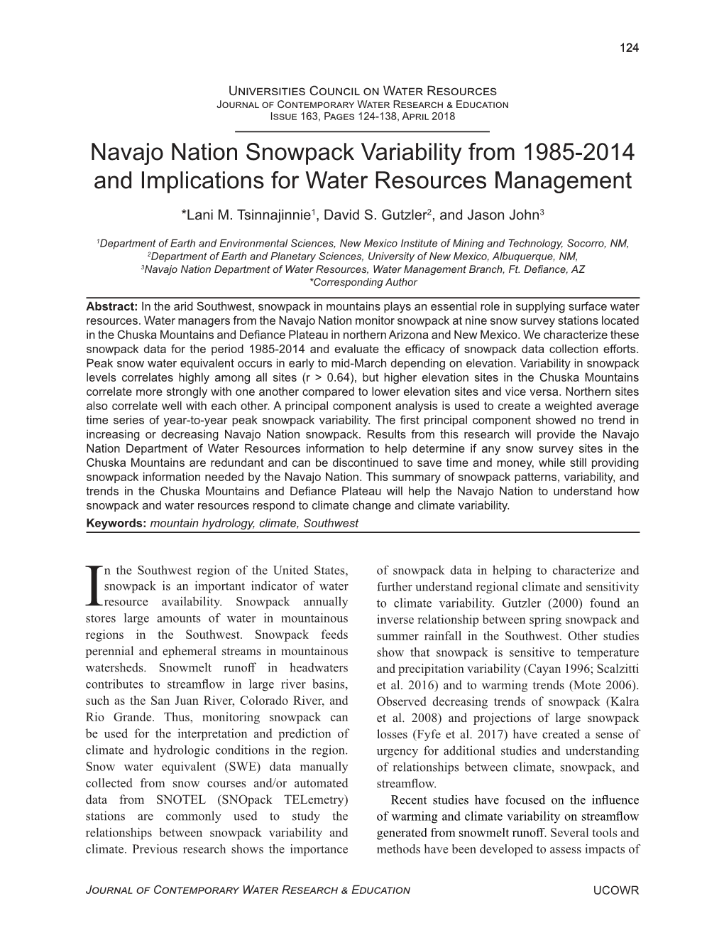 Navajo Nation Snowpack Variability from 1985-2014 and Implications for Water Resources Management *Lani M