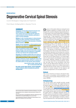 Degenerative Cervical Spinal Stenosis Current Strategies in Diagnosis and Treatment