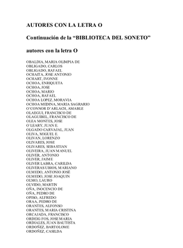 Biblioteca Del Soneto. Autores: Letra O