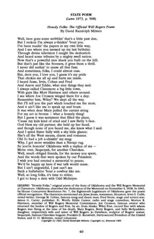 Howdy Folks: the Official Will Rogers Poem by David Randolph Milsten