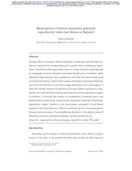 Quasi-Species Evolution Maximizes Genotypic Reproductive Value (Not ﬁtness Or ﬂatness)