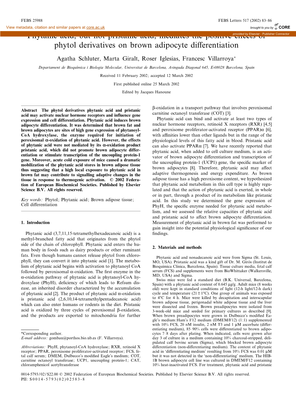 Phytanic Acid, but Not Pristanic Acid, Mediates the Positive Effects of Phytol Derivatives on Brown Adipocyte Differentiation