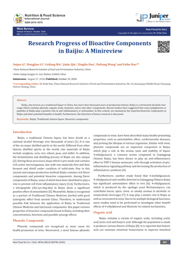 Research Progress of Bioactive Components in Baijiu: a Minireview