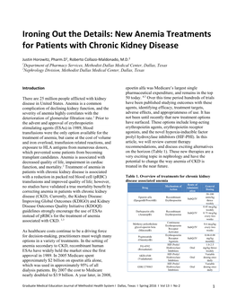 New Anemia Treatments for Patients with Chronic Kidney Disease