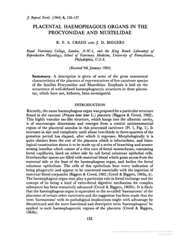 Placental Haemophagous Organs in the Procyonidae and Mustelidae