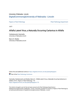 Alfalfa Latent Virus, a Naturally Occurring Carlavirus in Alfalfa