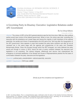 Executive- Legislative Relations Under APC Government