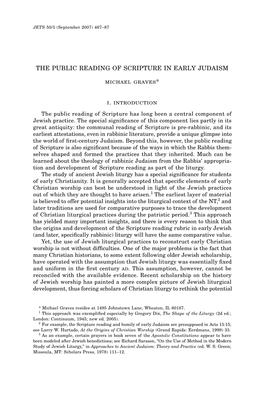 The Public Reading of Scripture in Early Judaism