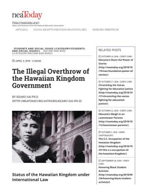 The Illegal Overthrow of the Hawaiian Kingdom Government
