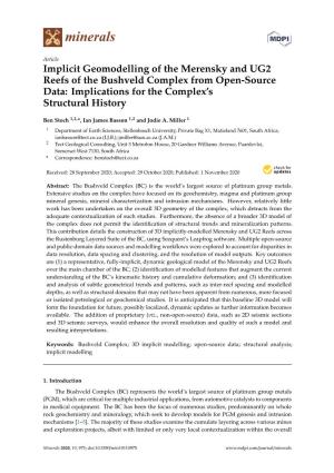 Implicit Geomodelling of the Merensky and UG2 Reefs of the Bushveld Complex from Open-Source Data: Implications for the Complex’S Structural History