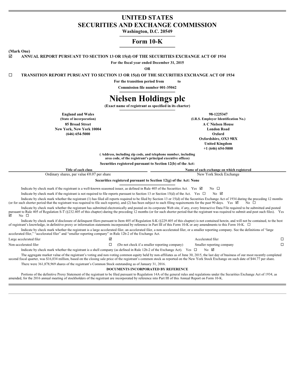 Nielsen Holdings Plc (Exact Name of Registrant As Specified in Its Charter)