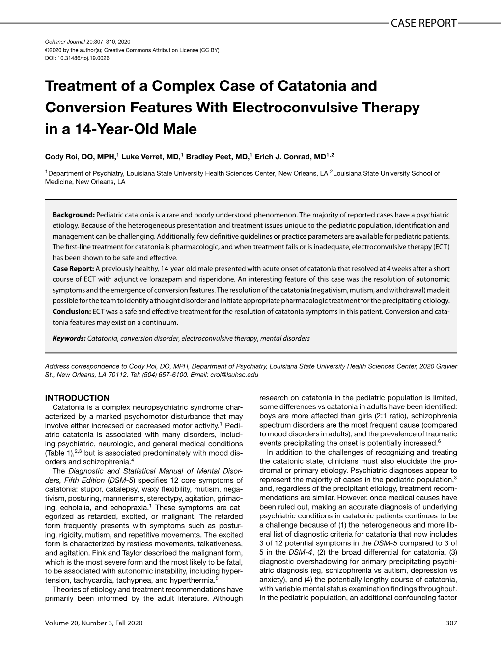 Treatment of a Complex Case of Catatonia and Conversion Features with Electroconvulsive Therapy in a 14-Year-Old Male