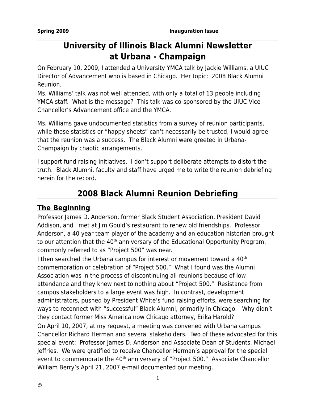 University of Illinois Black Alumni Newsletter