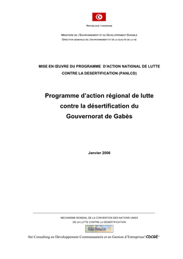 Programme D'action Régional De Lutte Contre La Désertification Du