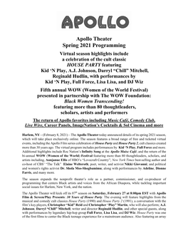 Apollo Theater Spring 2021 Announcement