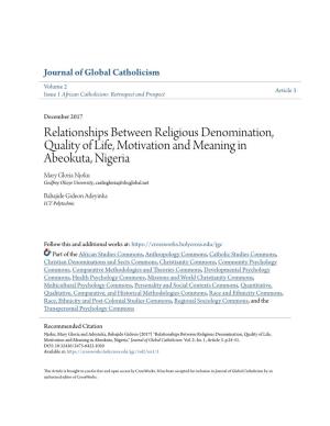 Relationships Between Religious Denomination, Quality of Life