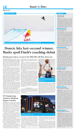 Doncic Hits Last-Second Winner, Bucks Spoil Finch's Coaching Debut