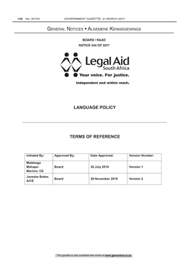 Language Policy: Legal Aid South Africa
